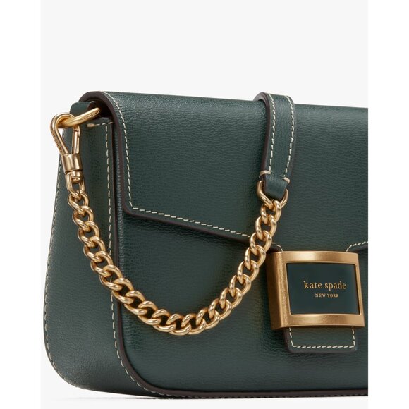 New Kate Spade Katy Textured Leather Flap Small Crossbody Rock Garden Green - Picture 5 of 6